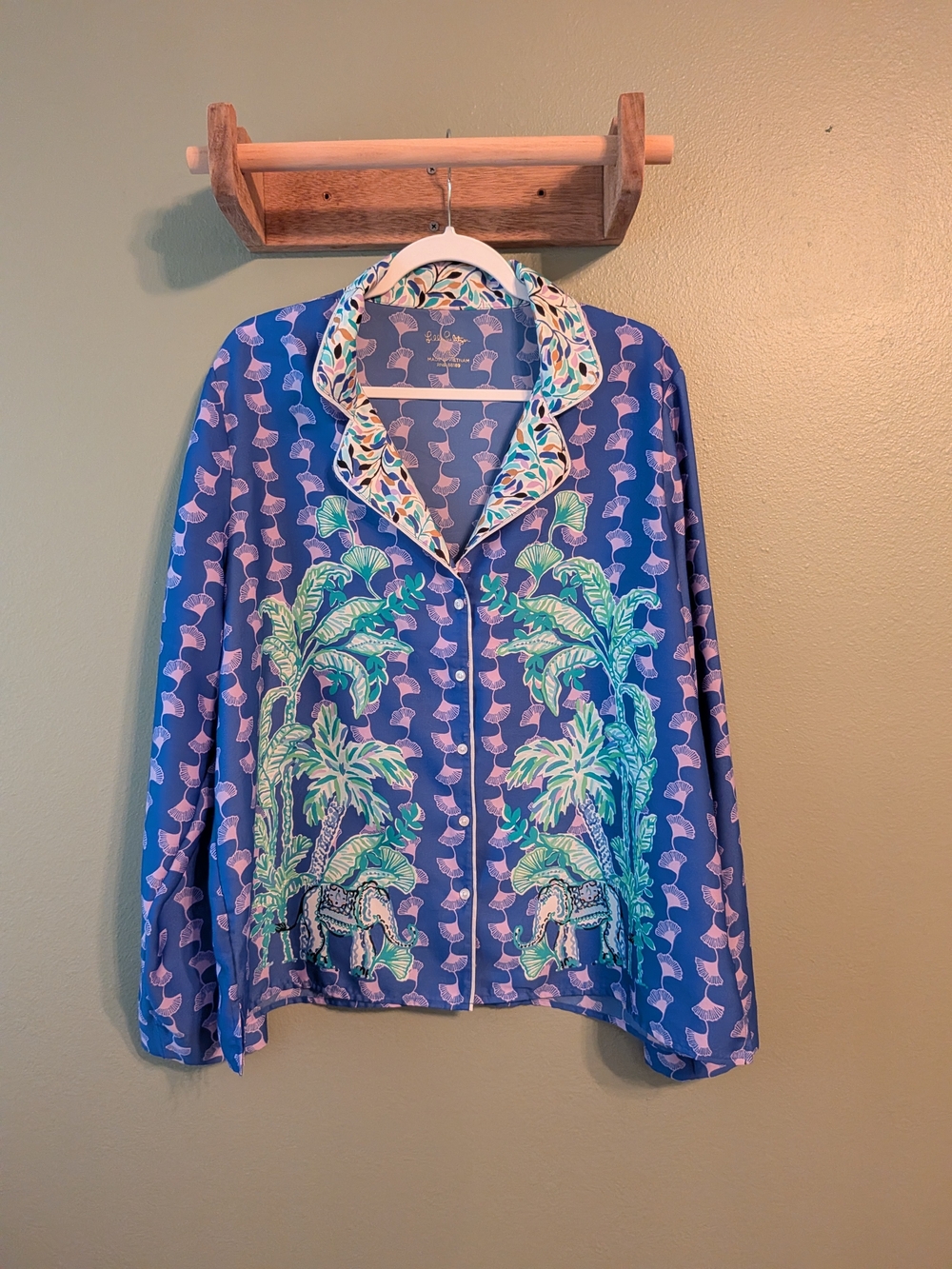 Lilly Pulitzer PJ WOVEN TOP Blue Grotto Tropical Fan Favorite Size XL